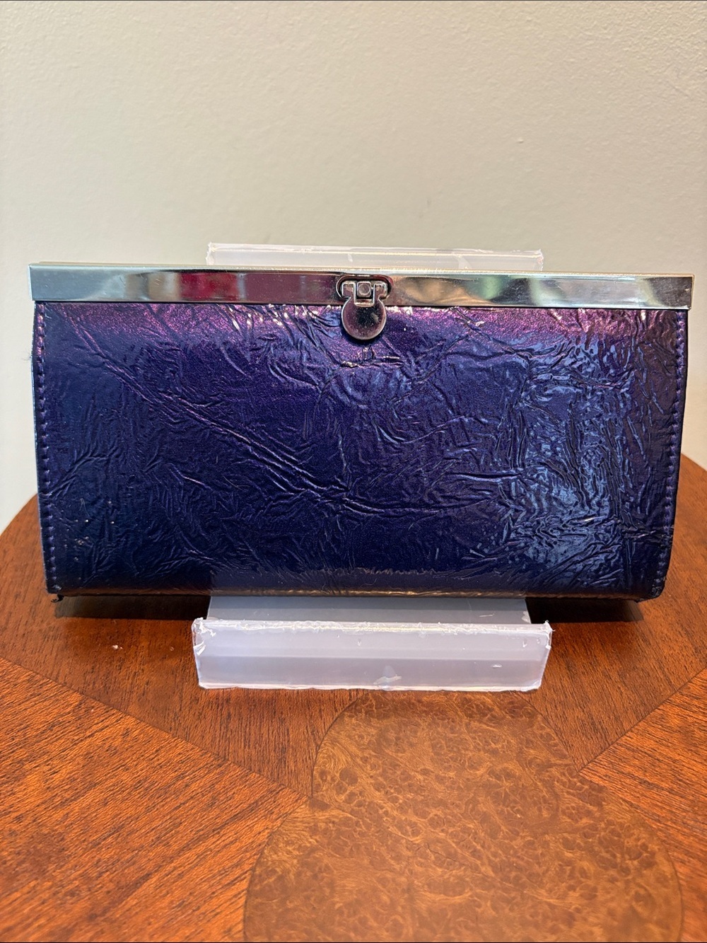 Crinkle purple patent leather long wallet  Silvertone hardware  NWOT